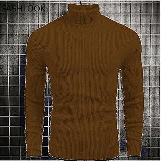                       Fashlook Solid Brown Full Sleeve Sweaters For Mens                                              