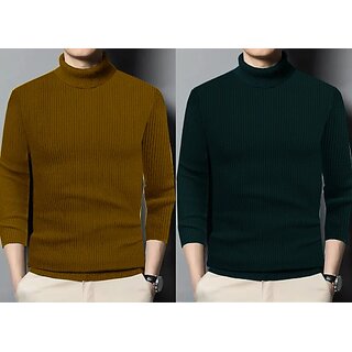                       Fashlook Solid Brown, Green Full Sleeve Sweaters For Mens (Pack of 2)                                              