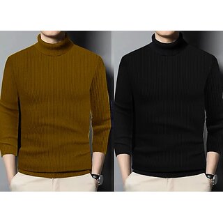                      Fashlook Solid Brown, Black Full Sleeve Sweaters For Mens (Pack of 2)                                              