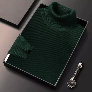                       Fashlook Solid Dark Green Full Sleeve Sweaters For Mens                                              