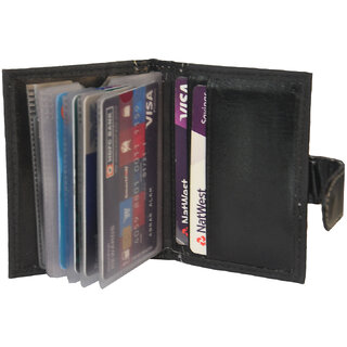                       Hide & Sleek Black Faux Leather 20 Slot Credit Card Holder                                              