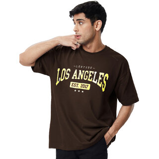                       Leotude Men Brown Printed Cotton Blend T-Shirt                                              