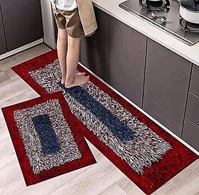 Best Quality Cotton Kitchen Mat Red Border And Blue Rectangular Kitchen Mat Set Of 2