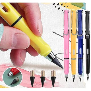                       Inkless Pencil Reusable Everlasting Pencil Eraser Colorful Forever Metal Writing Pens Graphite Nib Triangle Golf 2 Pcs                                              