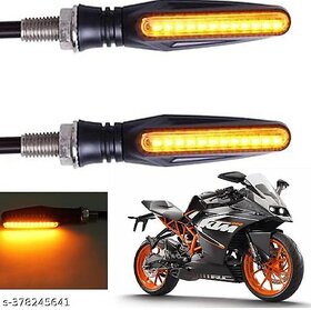 KTM Style LED Indicators Turning Signal lamps Blinkers Bulb Set of 2 (Bike Indicator Lights High Power Motorcycle) 100% Rubber Flexibility-(Yellow)