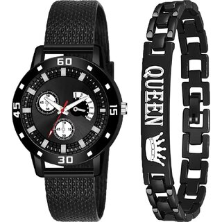                       Bolun Av Black Av Cash Black Pu With Queen Bracelet Analog Women and Girls Watch_Cvvm390                                              