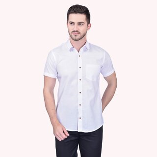                       Roundfeet Men Regular Fit Solid Casual Shirt (White)                                              