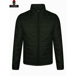                       Fashlook Full Sleeve Solid Fluffy Dark Green Jacket For Mens                                              