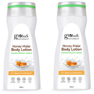                       Globus Naturals Honey Malai Body lotion Enriched with Tulsi and Chandan For Deep Nourishment 200ml Pack of 2                                              