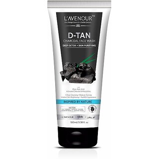 L'avenour D-Tan Charcoal Facewash for Deep Detox, Reduce Tanning, Skin Purifying, Instant Brightening, SLS & Paraben Free De-Tan Face Wash (100 ml)