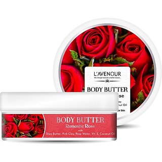                       L'avenour Romantic Rose Body Butter | Enriched with Shea Butter, Pink Clay, Rose Water, Vitamin E, and Coconut Oil | Best for Dry Skin, Non-Greasy | Up to 72 hours of Moisturization (200 ml)                                              