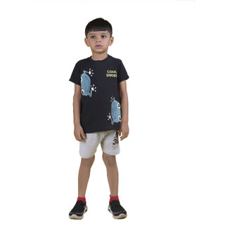                       Kid Kupboard Cotton Boys T-Shirt and Short Set, Black, Half-Sleeves, 7-8 Years KIDS6719                                              