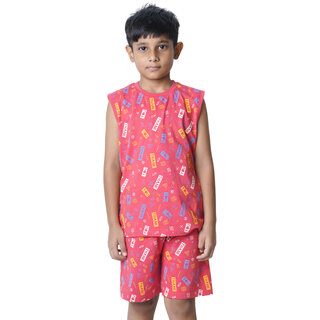 Kid Kupboard Cotton Boys T-Shirt and Short Set, Pink, Sleeveless, 8-9 Years KIDS6722 Kid Kupboard Cotton Boys T-Shirt and Short Set, Pink, Sleeveless, 8-9 Years KIDS6722