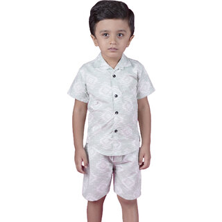                       Kid Kupboard Cotton Baby Boys Shirt and Short Set, Light Grey, Half-Sleeves, 4-5 Years KIDS6723                                              
