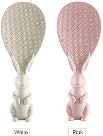 2PC Rabbit Standing Rice Spoon Non-Stick Rice Serving Rice Spatula Rice Vertical Kitchen Serving Spoon Rice Spoon Cooking Tableware (Plastic) Serving Spoon