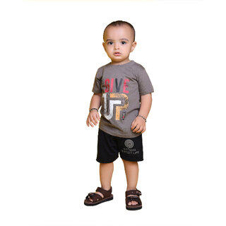                       Kid Kupboard Cotton Baby Boys T-Shirt, Dark Grey, Half-Sleeves, 3-4 Years KIDS6733                                              