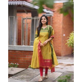                       Lavesh Creations Chanderi Muslin Fabric Kurti  Pent And  Dupatta Set                                              