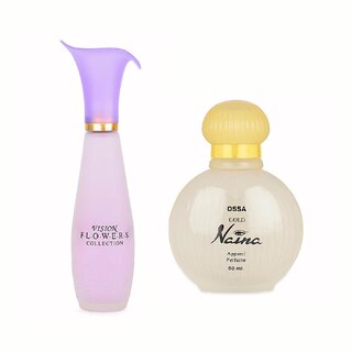                       Ossa Gold Naina EDP 60ml And Vision Flowers EDP 60ml Long Lasting Perfume Combo For Men And Women (Pack of 2)                                              