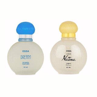                       Ossa Gold Naina EDP 60ml And Dream Collection EDP 60ml Long Lasting Perfume Combo For Men And Women (Pack of 2)                                              