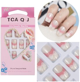 1 Box 24 Pieces Press-on Square False Nail Art Tips with Nail Adhesive 10 Sizes Full Cover Fake Nail DIY (A14 1 Box)