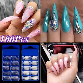 100Pcs/box Half Cover Eagle Claw Shape Fake Nails Tips Stiletto False Nail Tips Long Tips Manicure Artificial Pointed Nails Salon Tools ()