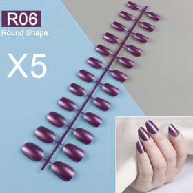 5 Sets/Pack Color Round Shape False Nail Tips Colored Press On Fake Nail Tips 24 Pieces/Set Full Cover Nail Tips DIY (R06 5 Set in the same color)