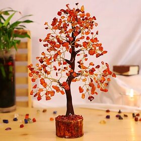 Crystal Divine Red Carnelian Crystal Tree Handmade Home Decor Items Crystal Bonsai Tree Showpiece for Home Decor Vastu G