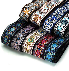 Adjustable Retro Vintage Jacquard Woven Printing Acoustic Electric Guitar Strap (S113-K)