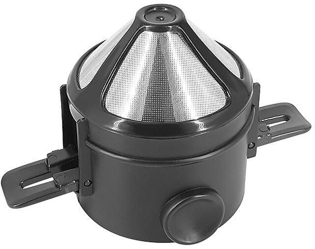 Portable Coffee Filter Stainless Steel Drip Coffee Tea Holder Reusable Coffee Dripper Household Drinkware Drop Filter Stainless Steel Filter Cup (Black, WITH PACKAGE)