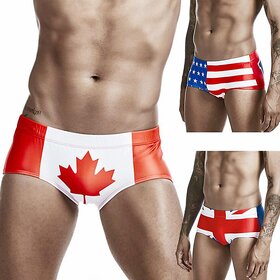 Canada UK USA Flag Swimming Trunks For Men Swimwear Mens Swim Shorts Boxer Briefs Beach Swimsuits Bathing Suit Man (UK-L)