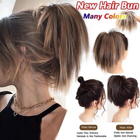 Synthetic Hair Bun Messy Hairpiece for Women Straight Hair Extension Ponytail Scrunchies with Elastic Rubber Band (COLOR 27T613)