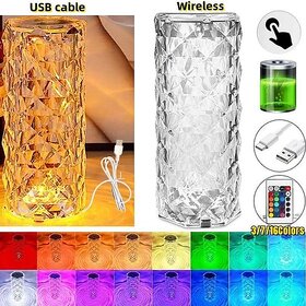 NEW Wireless Rechargeable/USB Cable 1/3/7/16 Colors Crystal Table Lamp Luxury Bedroom Decoration Lights Touch Lamp Crystal LED Night Light Decor Bedside Table Lamp (WIRELESS RECHARGEABLE 16COLOR)