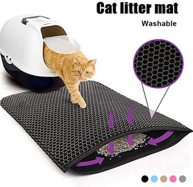 Waterproof Pet Cat Litter Mat EVA Double-Layer Cat Litter Trapping High Elasticity Honeycomb Sifting Sanitary Pet Mat Products For Cats Accessories(With Mat?1 Set ?No Mat?1 PCS?Only Cat Litter Mat) (Black, 30*45 NO MAT)