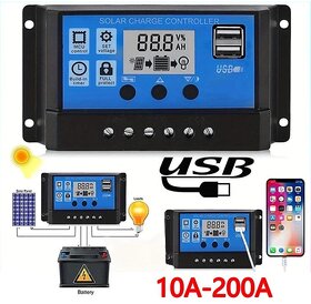 Hot 10/30A/60A /100A/200A 12V 24V LCD Auto Work Solar Charge Controller PWM Dual USB Output Charger Solar Panel Regulator USB LCD Display (200A-BEST)