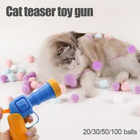 Pet Plush Ball Relieve boredom Shooting Gun Self Hi Mute Ball Cat Plush Ball Toy Micro Elastic Static Sticky Plush Ball (Blue, PISTOL + BALL * 30)