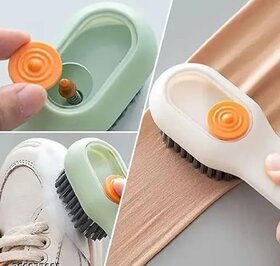 (Pack of 2) Multifunctional Shoe Brush,Soap Dispensing Cleaning Brush with Handle Scrubbing Reusable Washing Shoe Brush for Shoes Clothes Cleaning