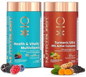 Nutriburst Daily Wellness Combo  Health  Vitality Multivitamin Gummies  95 Active Curcumin 800mg  Black Pepper Gummies  Nutrition  Wellness  Weight Gut Health  Metabolism  (Pack of 2X60)