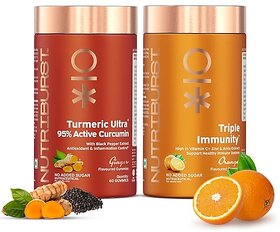 Nutriburst Immunity Booster Combo  Triple Immunity Gummies with Vitamin C Zinc and Amla extract  95 Active Curcumin Gummies  Energy  Metabolism  Weight management  Joint Pain  (Pack of 2X60)