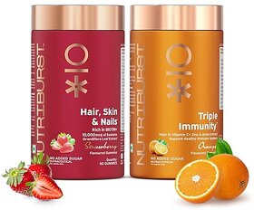 Nutriburst Super Immunity Combo  Healthy Hair Skin  Nails Biotin Gummy  Triple Immunity Gummy With Vitamin C Zinc  Amla  Beauty Immunity  Energy  (Pack of 2X60)