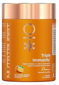 Nutriburst Triple Immunity Gummies with Vitamin C Zinc and Amla extract  No-Added Sugar  Orange Flavor  100 Vegetarian  30 Gummy