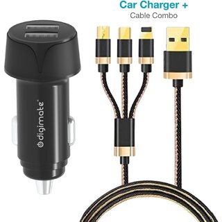 Digimate Combo 18W Fast Car Power Charger & 3in1 Braid cable with dual output for iPhone & Android Smartphones and Tablets (Black) Digimate Combo 18W Fast Car Power Charger & 3in1 Braid cable with dual output for iPhone & Android Smartphones and Tablets (Black)