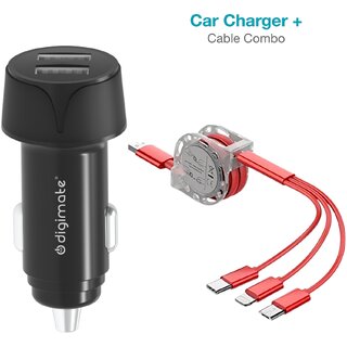 Digimate Combo 18W Fast Car Power Charger & 3in1 Braid cable with dual output for iPhone & Android Smartphones and Tablets (Black) Digimate Combo 18W Fast Car Power Charger & 3in1 Braid cable with dual output for iPhone & Android Smartphones and Tablets (Black)