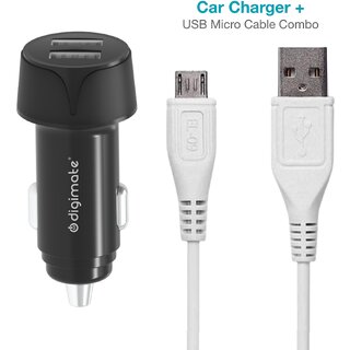                       Digimate Combo 18W Fast Car Power Charger & USB Cable with Dual Output Adapter for iPhone & Android Smartphones and Tablets (Black)                                              