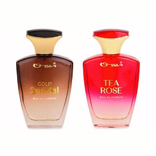                       Ossa Gold Sandal EDP 100ml And Tea Rose EDP 100ml Long Lasting fragrance Perfume Combo for Men  Women (Pack of 2)                                              