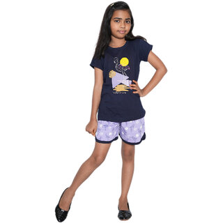                       Kid Kupboard Cotton Girls T-Shirt and Short Set, Multicolor, Half-Sleeves, 9-10 Years KIDS6795                                              