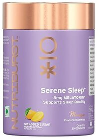 Nutriburst Serene Sleep 5MG Melatonin Gummies for Quality Deep Sleep Fresh Wake Up  No Stress  Anxiety  Natural Non-Addictive Non Habit Forming Sleep-Aid  Mango Flavor (30 Gummy)