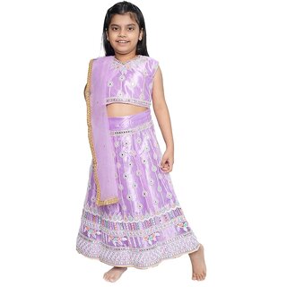Kid Kupboard Cotton Girls Lehanga, Choli and Dupatta Set, Purple, Sleeveless, 6-7 Years KIDS6792 Kid Kupboard Cotton Girls Lehanga, Choli and Dupatta Set, Purple, Sleeveless, 6-7 Years KIDS6792