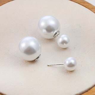                       Korean Style Double Sided Pearl Earrings Chic Fashionable for Women  Girl                                              