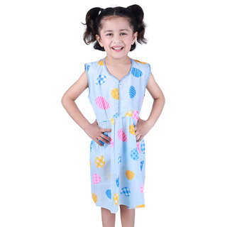                       Kid Kupboard Cotton Girls A-Line Frock, Light Blue, Sleeveless, 6-7 Years KIDS6813                                              