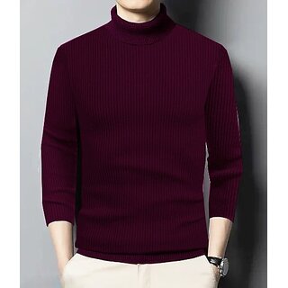                       Fashlook Solid Maroon Full Sleeve Sweaters For Mens                                              
